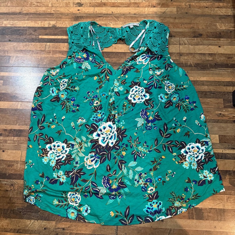 Daniel Rainn‎ Floral Lace Tank Top Sleeveless Green Casual Blouse 2X